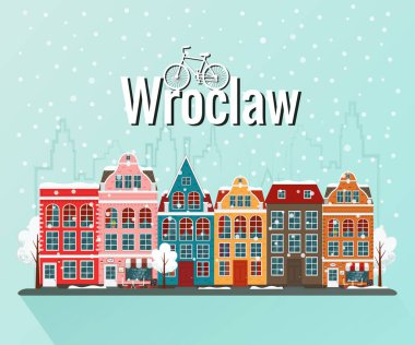 Kış Wroclaw vektör Illustration. Eski Avrupa şehri.