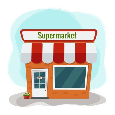 Bakkal vektör Illustration. Süpermarket düz tasarım.