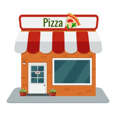 Çizgi film pizzacı. Vektör çizim. Düz tasarım.