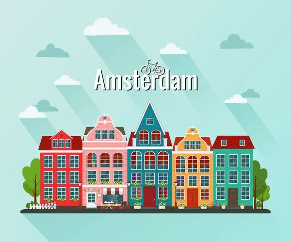 Vector vlakke illustratie van Amsterdam — Stockvector