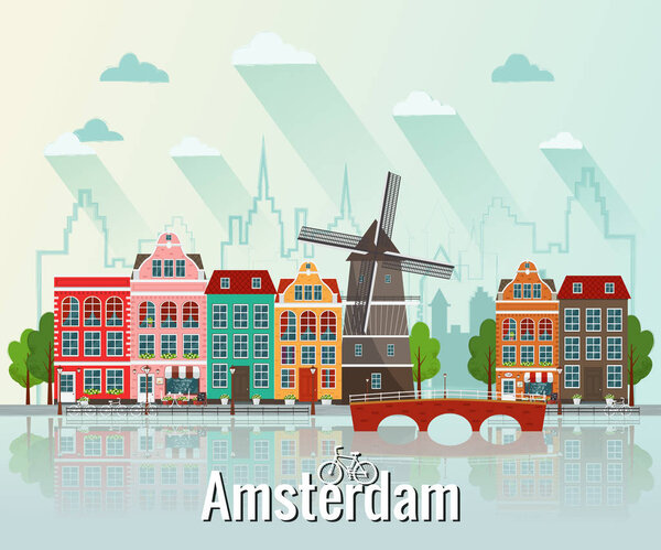 Векторная плоская иллюстрация Амстердама
