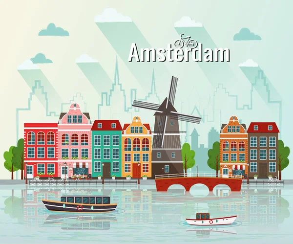 Vector ilustração plana de Amsterdã — Vetor de Stock