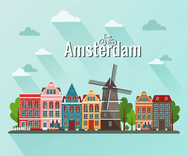 Illustrazione vettoriale di Amsterdam. Vecchia città europea . — Vettoriale Stock