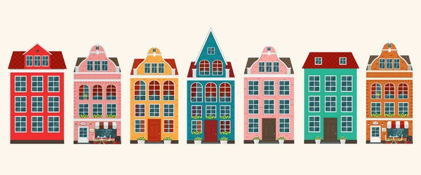 Reihe von europäischen bunten alten Häusern — Stockvektor