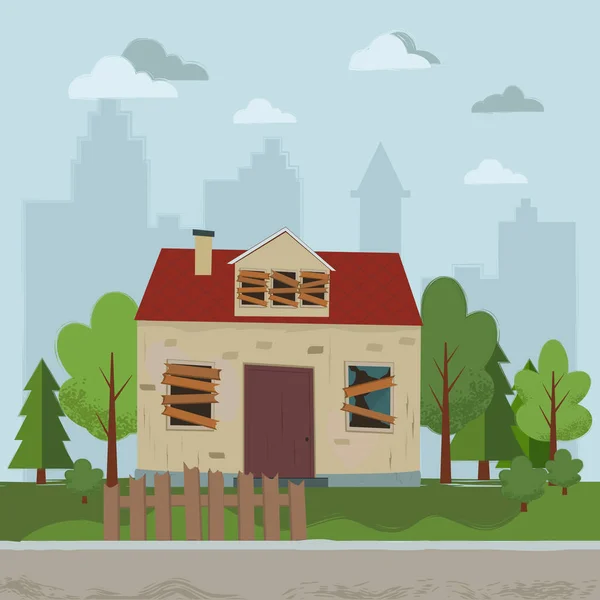 Abandoned house. Flat design. — Stock Vector