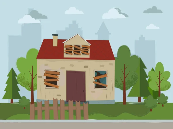 Casa abandonada. Diseño plano. Ilustración vectorial . — Vector de stock