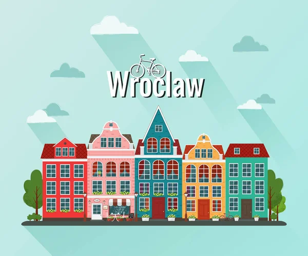 Ilustración vectorial de Wroclaw. Antigua ciudad europea . — Archivo Imágenes Vectoriales
