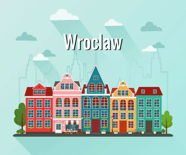 Vector εικονογράφηση του Wroclaw. Παλιά Ευρωπαϊκή πόλη. — Διανυσματικό Αρχείο