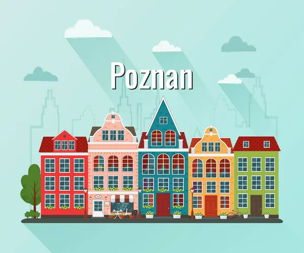 Poznan vektör Illustration. Eski Avrupa şehri. — Stok Vektör