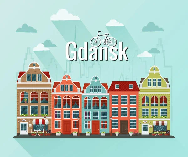 Vector illustration of european town Gdansk. Flat design. — Stock Vector