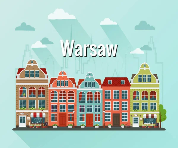 Vektorillustration av Warszawa stad. Platt design. — Stock vektor