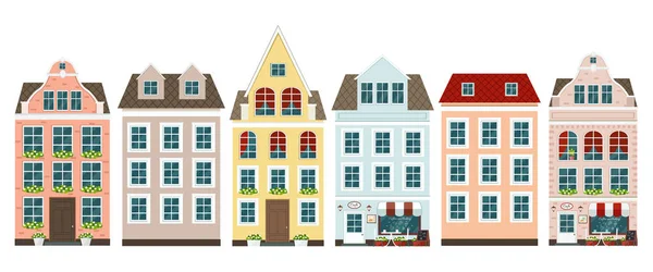 Conjunto de casas antiguas de colores europeos — Vector de stock