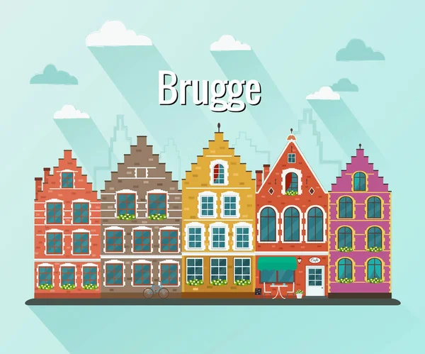 Bruges vektör Illustration. Eski Avrupa şehri. — Stok Vektör