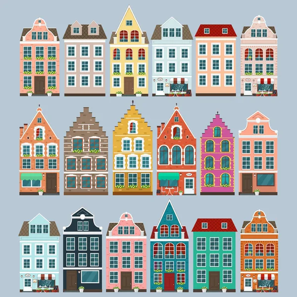 Ensemble de vieilles maisons colorées européennes — Image vectorielle