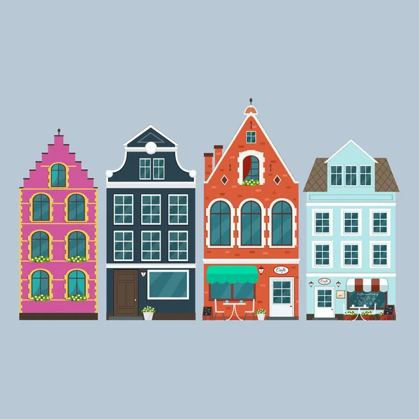 Zestaw europejskich kolorowe starych domów — Wektor stockowy