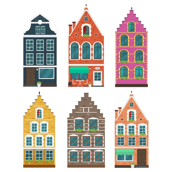 Reihe von europäischen bunten alten Häusern — Stockvektor