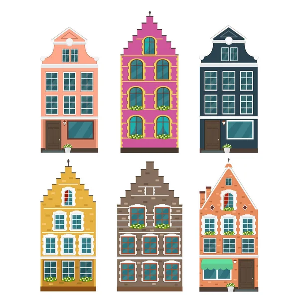 Ensemble de vieilles maisons colorées européennes — Image vectorielle