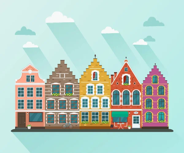 Ciudad europea. Ilustración plana del vector — Vector de stock