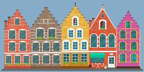 Avrupa renkli eski evlerin kümesi — Stok Vektör