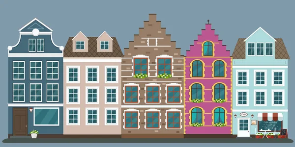 Conjunto de casas antiguas de colores europeos — Vector de stock