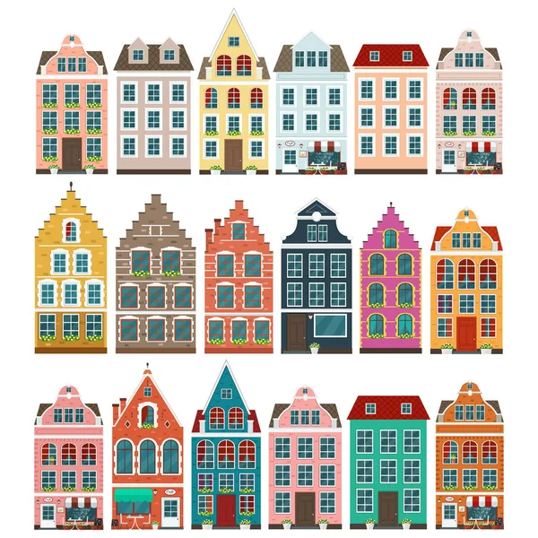 Zestaw europejskich kolorowe starych domów — Wektor stockowy