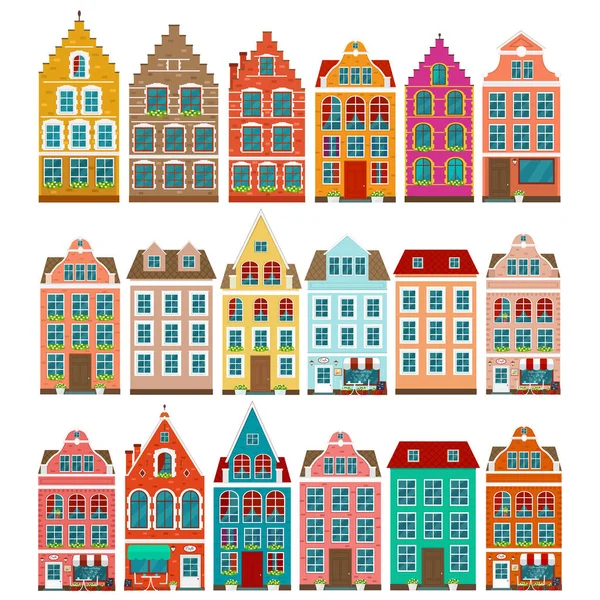 Conjunto de casas antiguas de colores europeos — Vector de stock