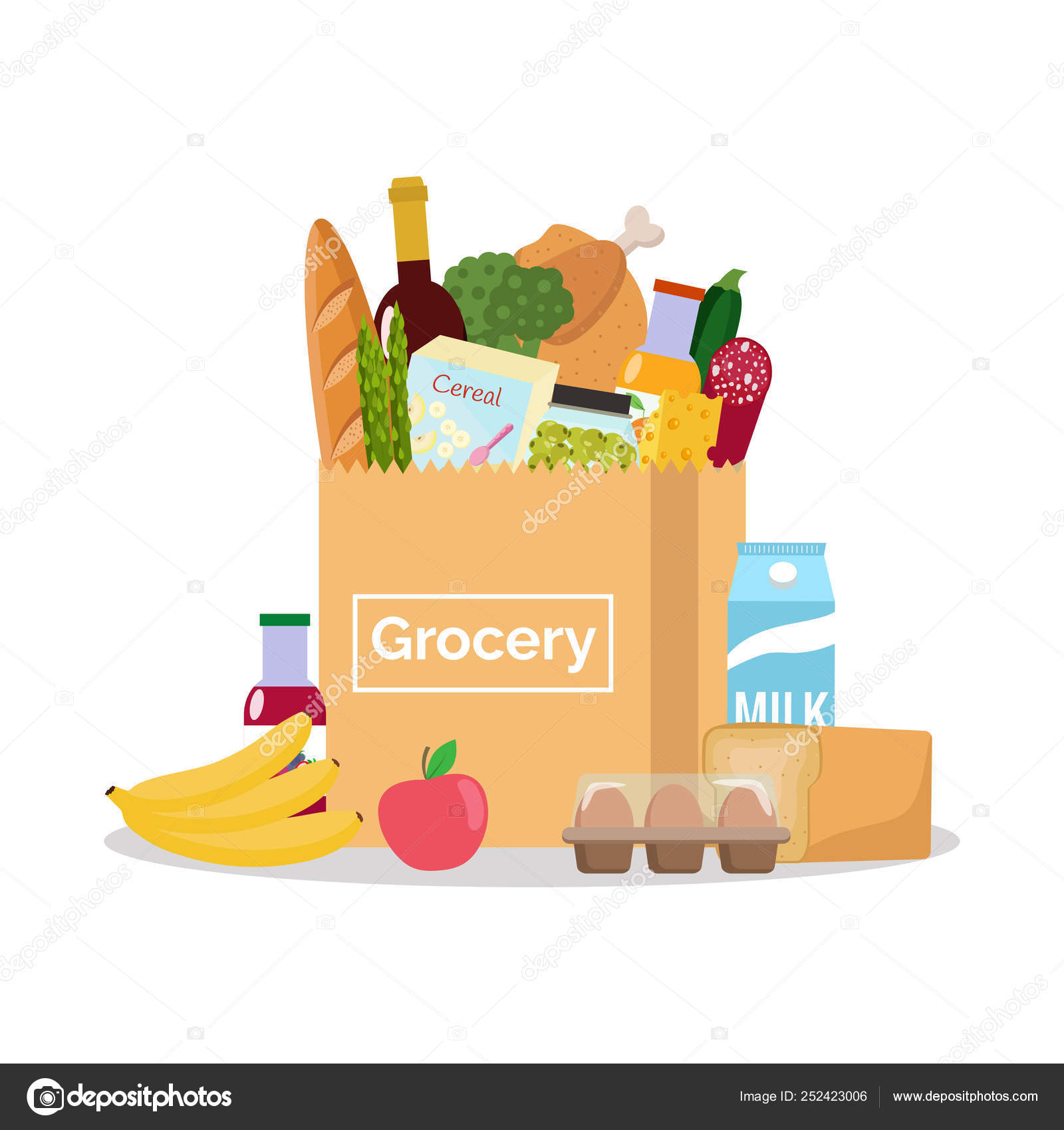Paper bag with fresh Shopping at the grocery Vector - Main Image