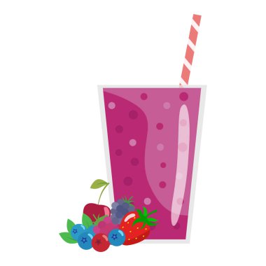 Çizgi film smoothies. Berry güler yüzlü. Organik meyve smoothie shake. 