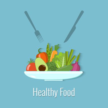 Bir tabakta sebze. Sağlıklı gıda vektör çizim.