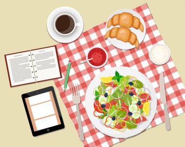 Sağlıklı Kahvaltı veya iş yemeği inci üzerinde vektör çizim