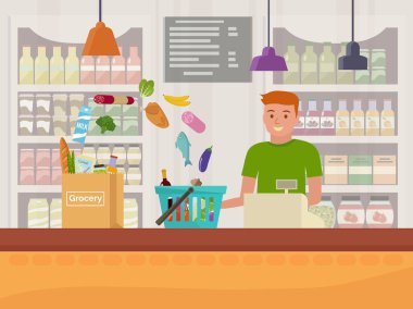 Bakkal kasiyer vektör çizim.