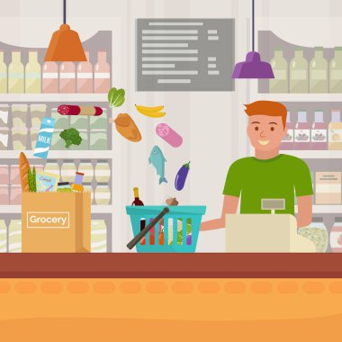 Bakkal kasiyer vektör çizim.