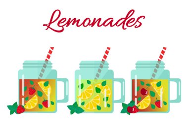 Kavanoz limonata kümesi. Düz tasarım
