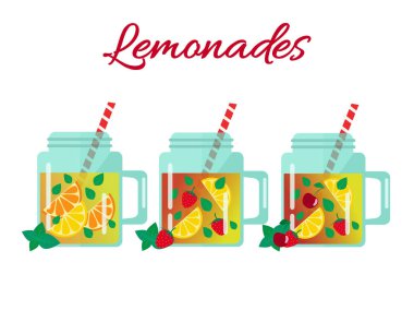 Kavanoz limonata kümesi. Düz tasarım