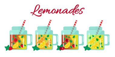 Kavanoz limonata kümesi. Düz tasarım