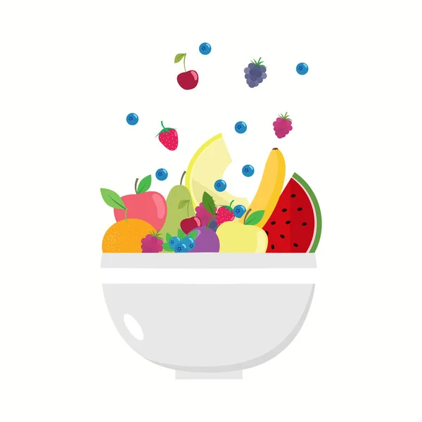 Fruit bowl. Flat design. — Stock Vector