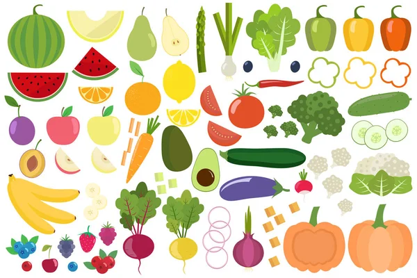 Set di verdure fresche sane, frutta e bacche isolate . — Vettoriale Stock