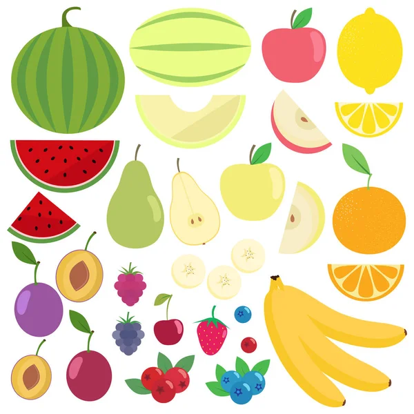 Sada čerstvé zdravé ovoce, samostatný. Plochý design. Ekologická farma — Stockový vektor
