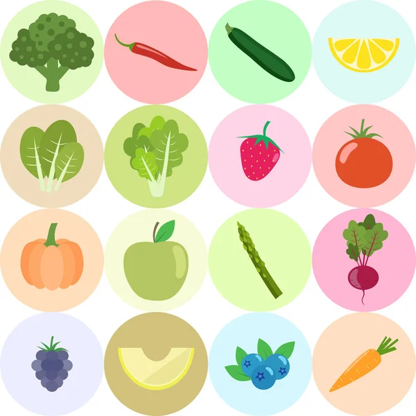 Набір свіжих здорових овочів, фруктів та ягід ізольовано. Флоріан — стоковий вектор