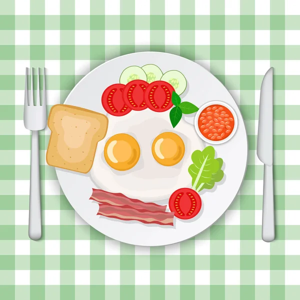 Ilustração vetorial de omelete com bacon e legumes. Scra. —  Vetores de Stock