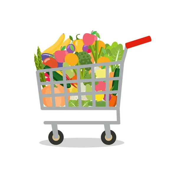 Carro de compras con verduras. Estilo de vida saludable, vegano o vegeta — Vector de stock