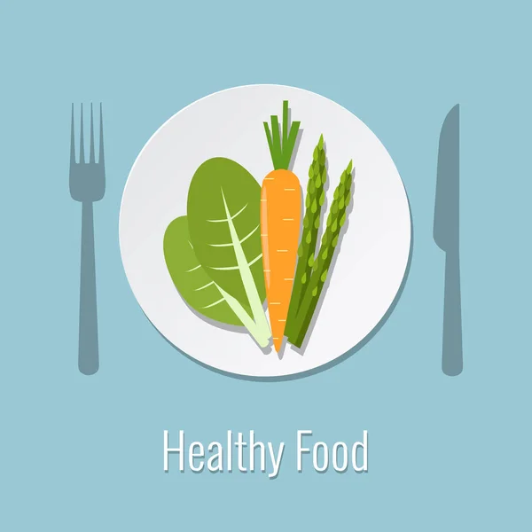 Zöldség a tányéron. Egészséges táplálkozás vektoros illusztráció. — Stock Vector