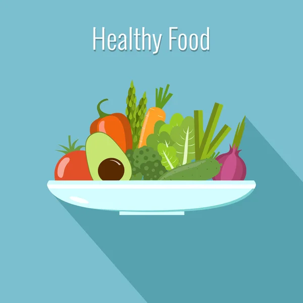 Λαχανικά σε ένα πιάτο. Υγιεινά τρόφιμα — Διανυσματικό Αρχείο