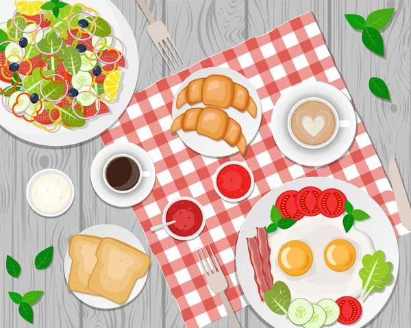 Illustration vectorielle d'un petit déjeuner sain sur la table. Œuf frit — Image vectorielle