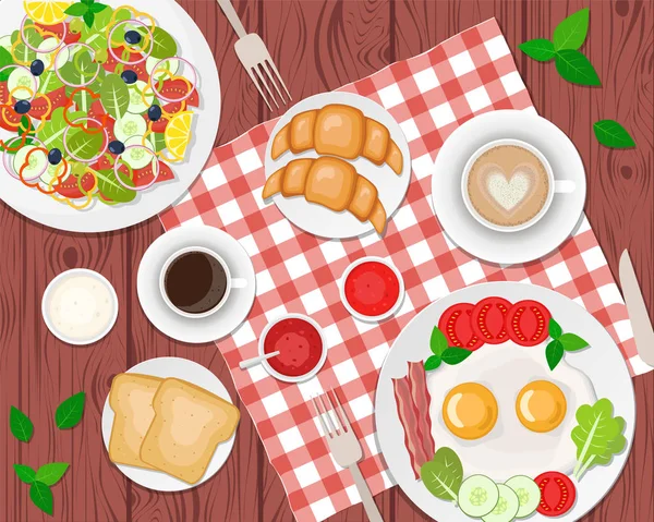 Illustration vectorielle d'un petit déjeuner sain sur la table. Œuf frit — Image vectorielle