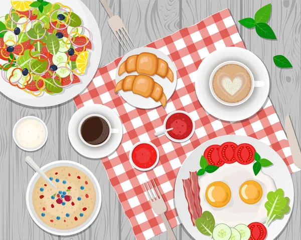 Illustration vectorielle d'un petit déjeuner sain sur la table. Œuf frit — Image vectorielle