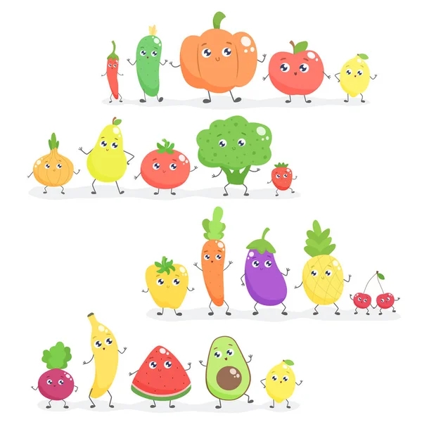 Set von niedlichen Cartoon Obst und Gemüse. Vektor-Flachbild — Stockvektor