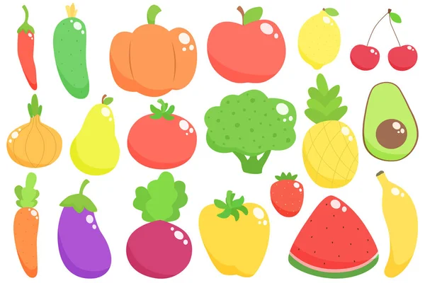 Set di verdure fresche sane, frutta e bacche isolate. H — Vettoriale Stock