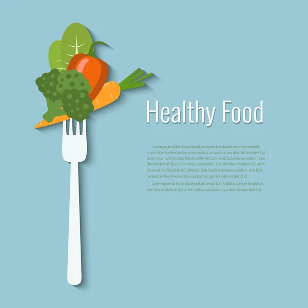 フォークの上の野菜。健康食品のベクトル図. — ストックベクタ