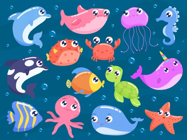 Cute cartoon zee dieren vector illustratie. — Stockvector